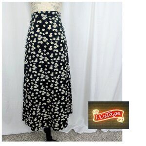 Vintage 90s Daisy Black Midi Skirt X Small 2